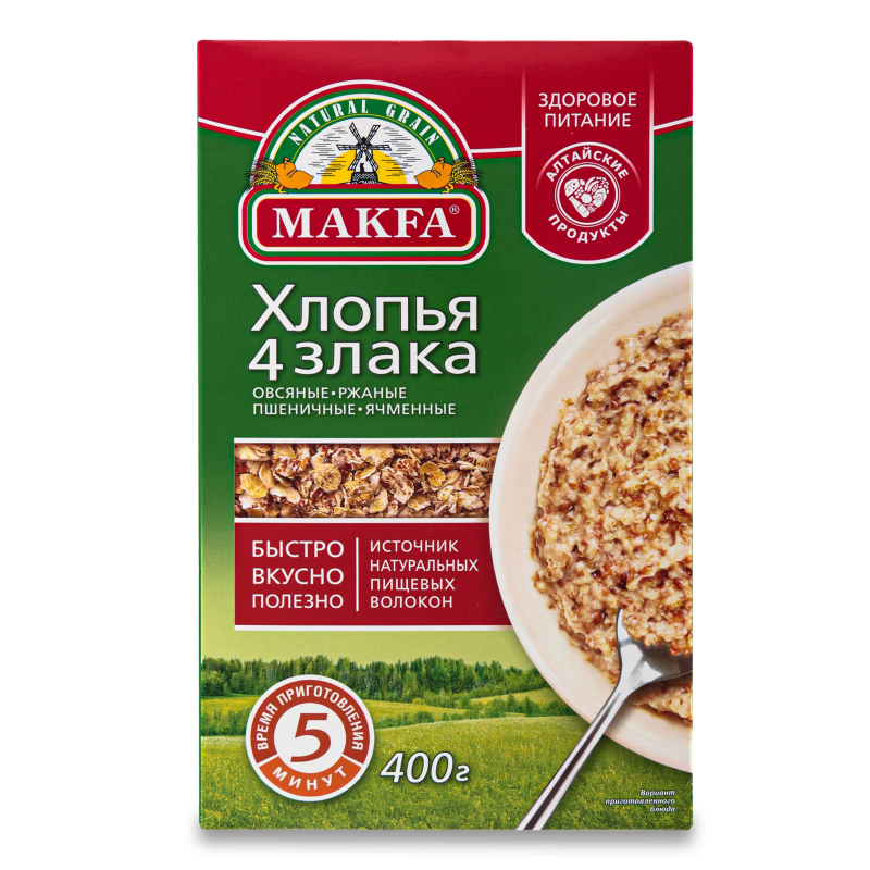Хлопья 4 Злака Makfa к/у 400г (Ресей/Россия) купить оптом — выгодная ...
