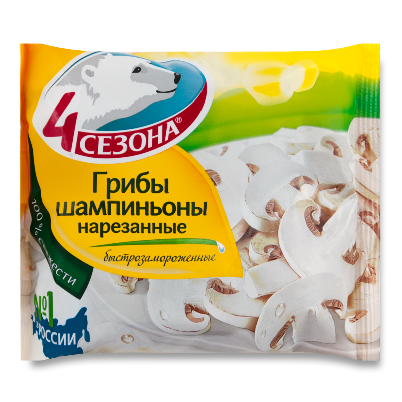 Грибы Шампиньоны Нарезанные Быстрозамороженные 4 Сезона м/у 400г (Ресей ...