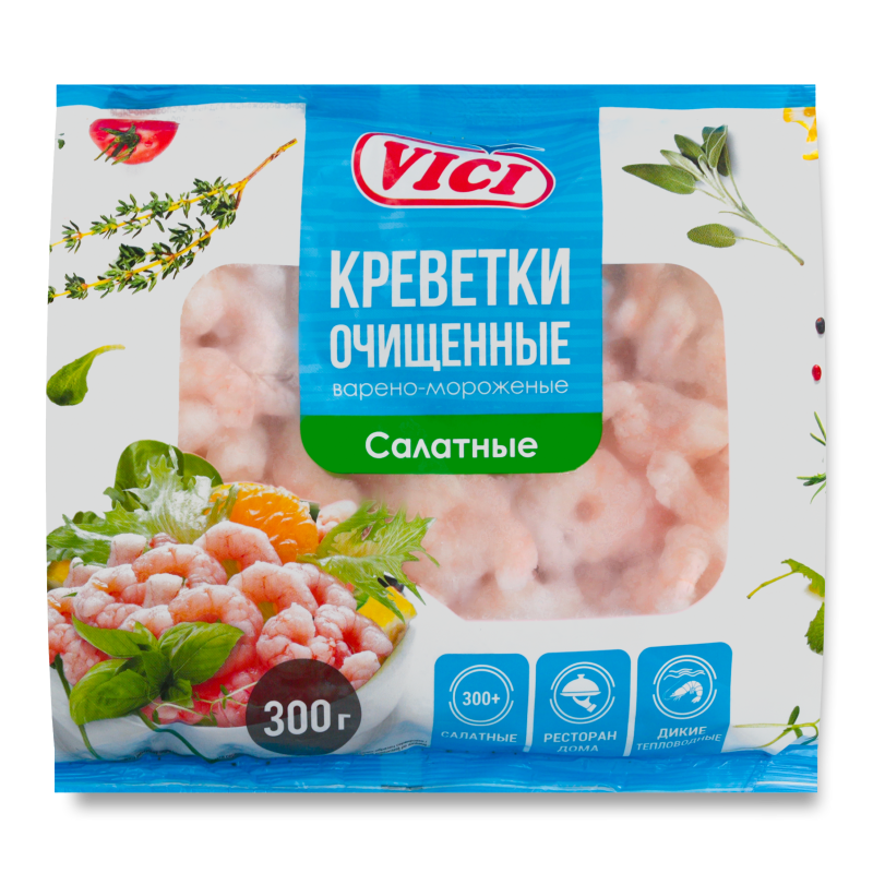 Очищенные варено замороженные креветки. Креветки Vici салатные очищ.300г. Креветки очищенные в/м 