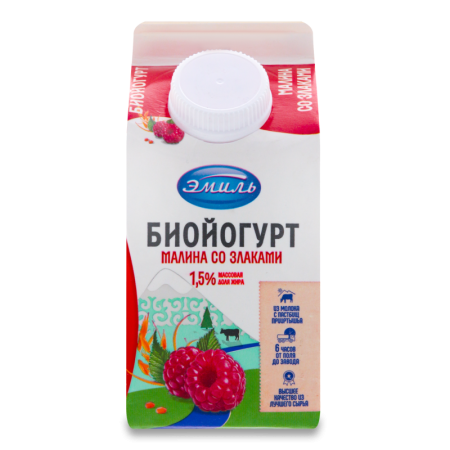 Биойогурт 1.5% малина-злаки Эмиль т/п 500г