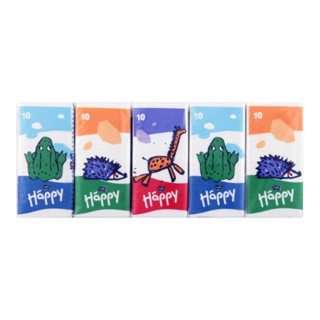 Платочки Бумажные Гигиенические Трехслойные Happy 10х10шт