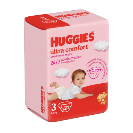 Подгузники Для Детей Одноразовые 5-9кг 3 Ultra Comfort Girl Huggies 21шт Подгузники Для Детей Одноразовые 5-9кг 3 Ultra Comfort Girl Huggies 21шт