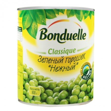Горошек Зеленый Консервированный Стерилизованный Нежный Bonduelle ж/б 800г