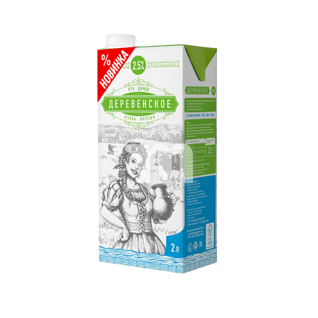 Молоко Деревенское 2,5% 1950мл Tba