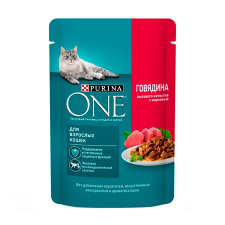 Корм Purina One д/взрослых Кошек Говядина с Морковью 75гр Саше