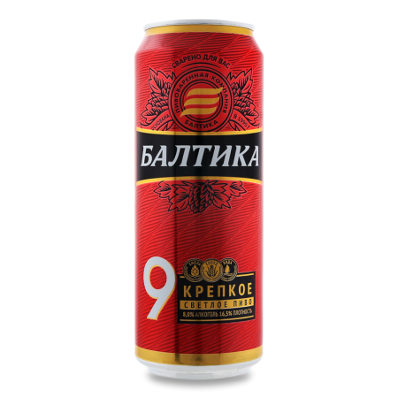 Пиво 0.45л 8% Светлое Пастеризованное Крепкое №9 Балтика ж/б