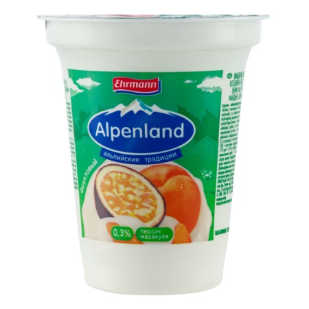 Продукт Йогуртный 0.3% Пастеризованный с Персиком и Маракуйей Фруктовый Alpenland Ehrmann ст 320г