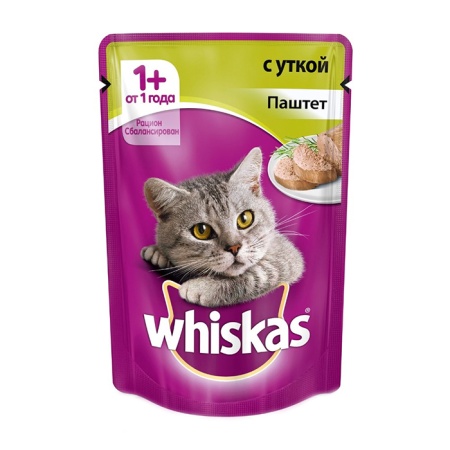 Корм Whiskas Паштет с Уткой 1+ 75гр дп