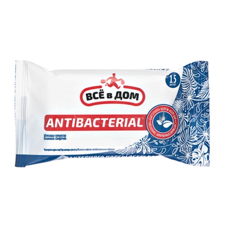 Салфетки Влажные Antibacterial Всё в Дом 15шт