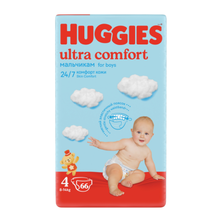 Подгузники Детские Одноразовые 8-14кг 4 Ultra Comfort Boy Huggies 66шт
