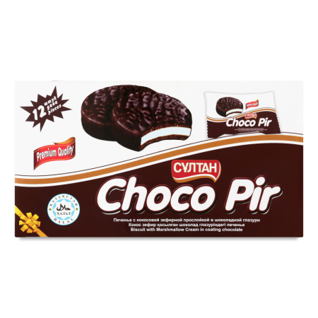 Печенье с Кокосовой Зефирной Прослойкой в Шоколадной Глазури Choco Pir Сұлтан к/у 12x30г