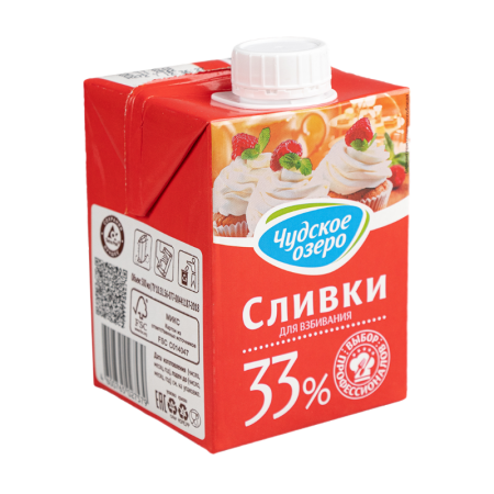 Сливки Чудское Озеро д/взбивания 33% 500 мл Tba