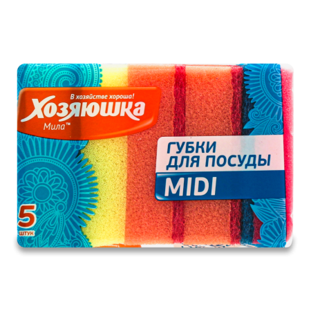 Губки Хозяюшка д/посуды Midi 5шт Пленка