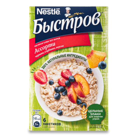 КАША NESTLE БЫСТРОВ ОВСЯНАЯ ЧЕРНИКА/КЛУБН/ПЕРС 240ГР КОР