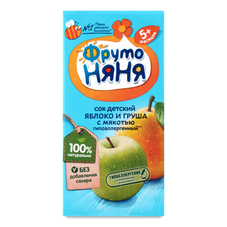 Сок Для Детей от 5мес Гипоаллергенный с Мякотью Яблоко и Груша Фрутоняня т/п 0.2л