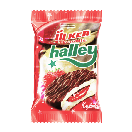 Печенье Сэндвич Ulker Halley с Маршмэллоу Клубника 30гр фл/п