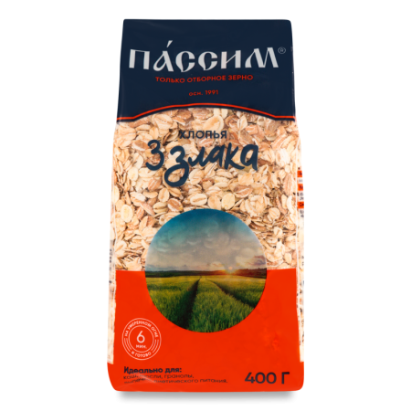 Смесь Хлопьев Быстрого Приготовления 3 Злака Пассим м/у 400г