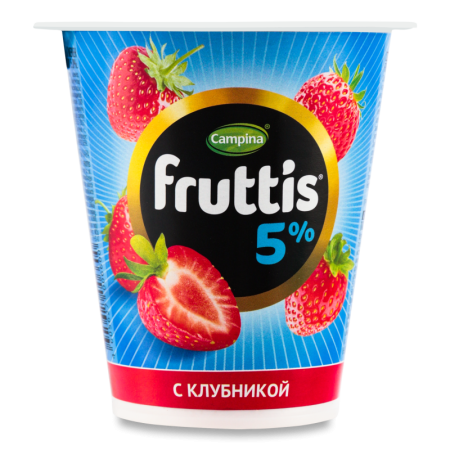 Продукт Йогуртный 5% Пастеризованный с Клубникой Сливочное Лакомство Fruttis Campina ст 290г
