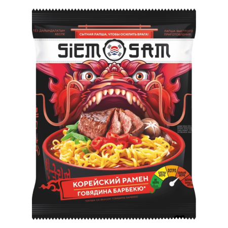 Лапша Siemsam Корейский Рамен Вкус говядины/барбекю 90гр п/п