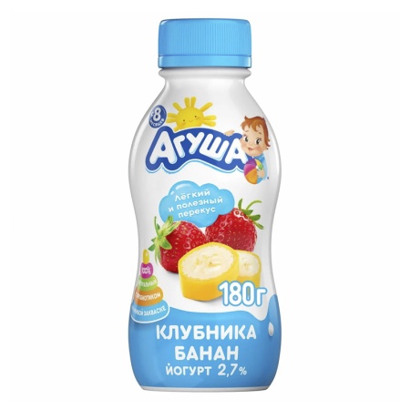 Йогурт Питьевой Агуша клубника-банан 2,7% 180гр п/б