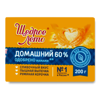 Маргарин 60% Твердый Домашний Щедрое Лето м/у 200г
