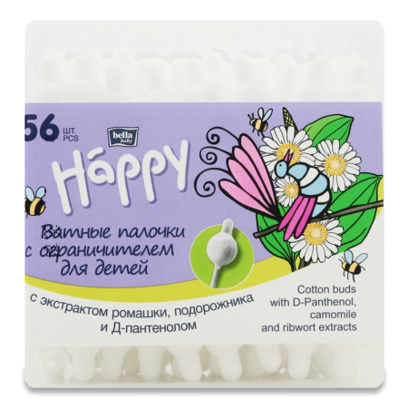 Палочки Bella Baby Happy ромашка/подорожник Ватные 56шт Конт
