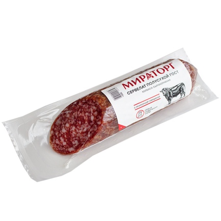 Колбаса Мираторг Сырокопченая Сервелат Полусухой 300гр в/у