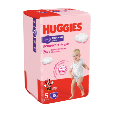 подгузники-трусики Huggies д/дев 5 13-17кг 15шт гр/уп