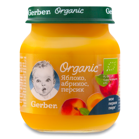 Пюре Gerber Organic яблоко/абрикос/персик 125гр с/б