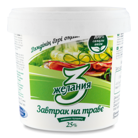 Майонез 3 Желания Завтрак на Траве 25% 800гр Ведро