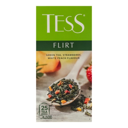 Чай Зеленый Байховый с Ароматом Белого Персика и Клубники и Растительными Компонентами Flirt Tess к/у 25х1.5г Чай Зеленый Байховый с Ароматом Белого Персика и Клубники и Растительными Компонентами Flirt Tess к/у 25х1.5г