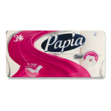 Бумага Туалетная Трехслойная Белая Papia 8шт