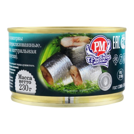 Сардина Рыбное Меню в/м Атлантическая 230гр ж/б