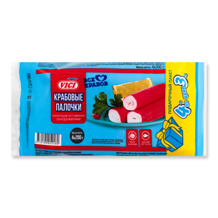 Палочки Крабовые Замороженные Пастеризованные Vici м/у 4х200г