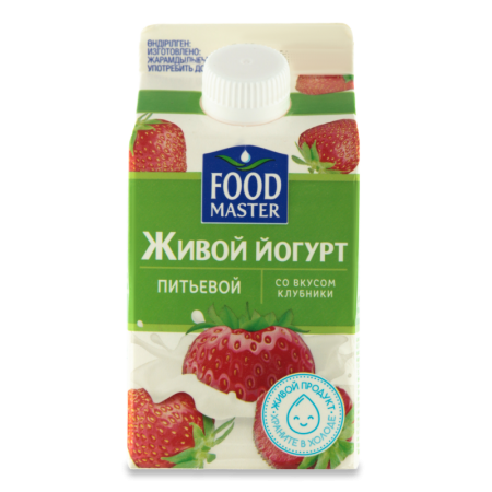 Йогурт 2% Питьевой со Вкусом Клубники Foodmaster т/п 450г