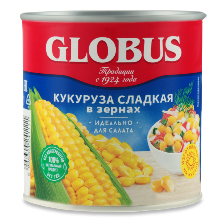 Кукуруза Сладкая в Зернах Globus ж/б 340г Кукуруза Сладкая в Зернах Globus ж/б 340г
