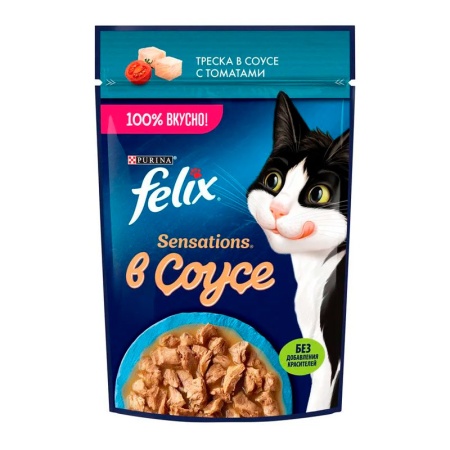 Корм Felix Треска в Соусе с Томатами 75гр д/п