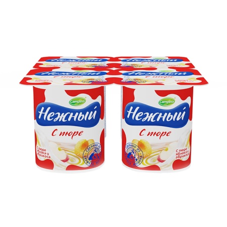Йогурт Campina Нежный Яблоко и Абрикос 0,1% 100гр Стак