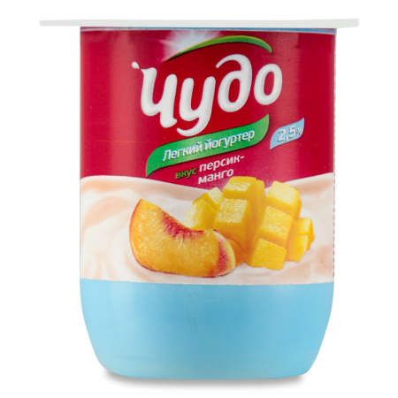 Продукт Йогуртный 2.5% Пастеризованный Фруктовый персик-манго Легкий Йогуртер Чудо ст 115г