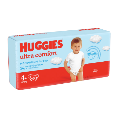 Подгузники Для Детей Одноразовые 10-16кг 4+ Ultra Comfort Boy Huggies 60шт