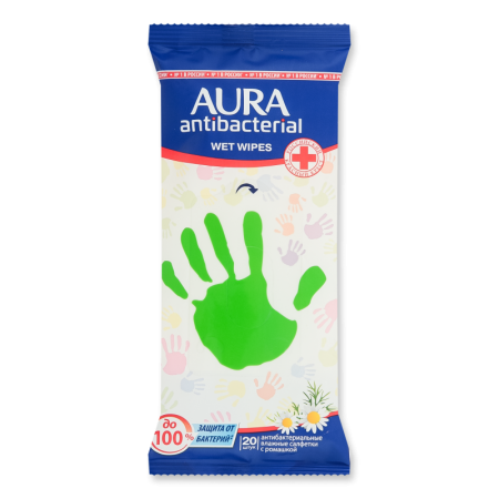 Салфетки Влажные Антибактериальные с Ромашкой Aura 20шт