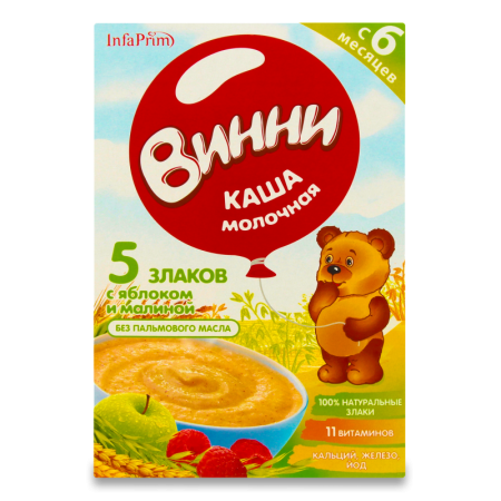 Каша Молочная с Яблоком и Малиной Для Детей от 6мес 5 Злаков Винни к/у 200г