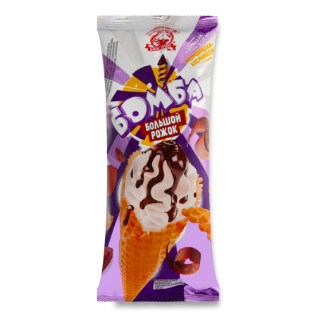 Мороженое 8% с Ароматом Ванили в Сахарном Вафельном Глазированном Рожке с Глазурью Бомба шин-лайн м/у 135г