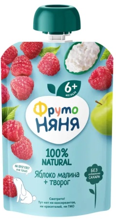Пюре Фруто Няня яблоко/малина/творог 6+ 90гр д/п