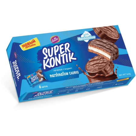 Печенье Сэндвич Super Kontik Marshmallow Сливки 144гр 6шт Кор