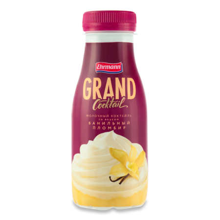 Коктейль Молочный 4% Ультрапастеризованный Ванильный Пломбир Grand Cocktail Ehrmann п/бут 260г
