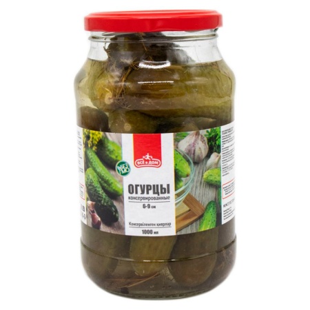 Огурцы Всё в Дом Консервированные 6-9см 1000мл с/б