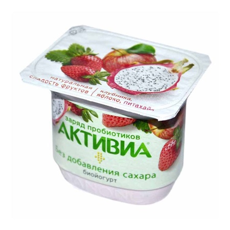 Биойогурт Активиа клубника/яблоко/питахайя б/сахара 150гр Стак