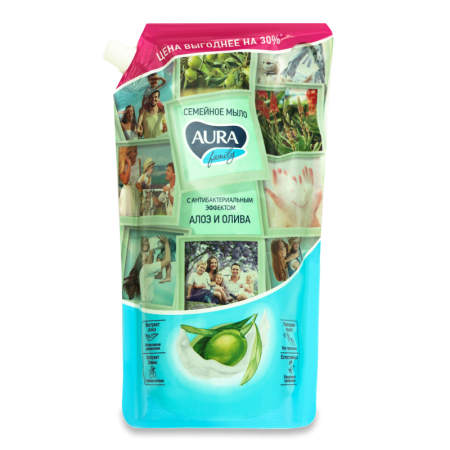Мыло Aura Family Жидкое Антибактериальное алоэ/олива 1000мл д/п