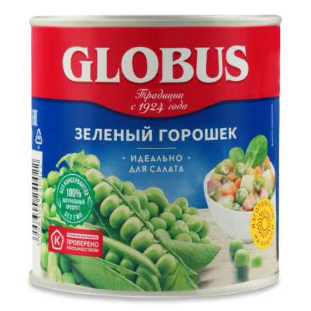 Горошек Зеленый Globus ж/б 400г Горошек Зеленый Globus ж/б 400г